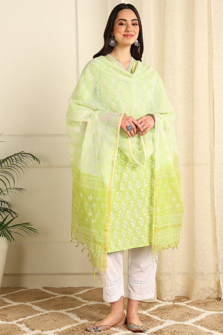 Parrot-Green-Cotton-Printed-Straight-Kurta