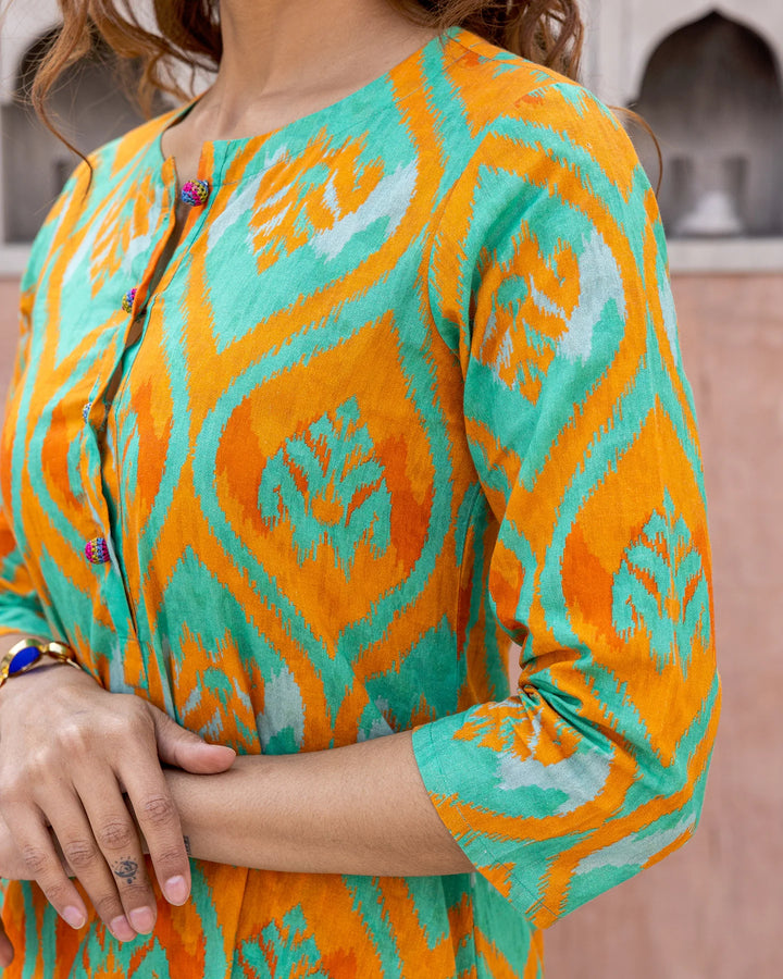 Orange-Cotton-Ikat-2-Piece-Kurta-Set