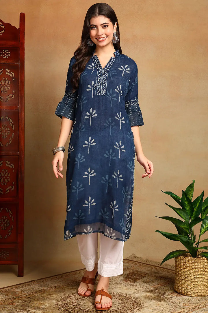 Indigo-Blue-Kota-Doria-Hand-Block-Printed-Kurta