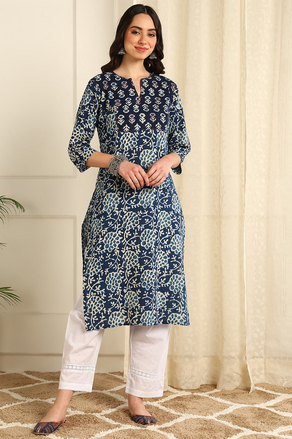 Indigo-Blue-Cotton-Straight-Bagru-Kurta