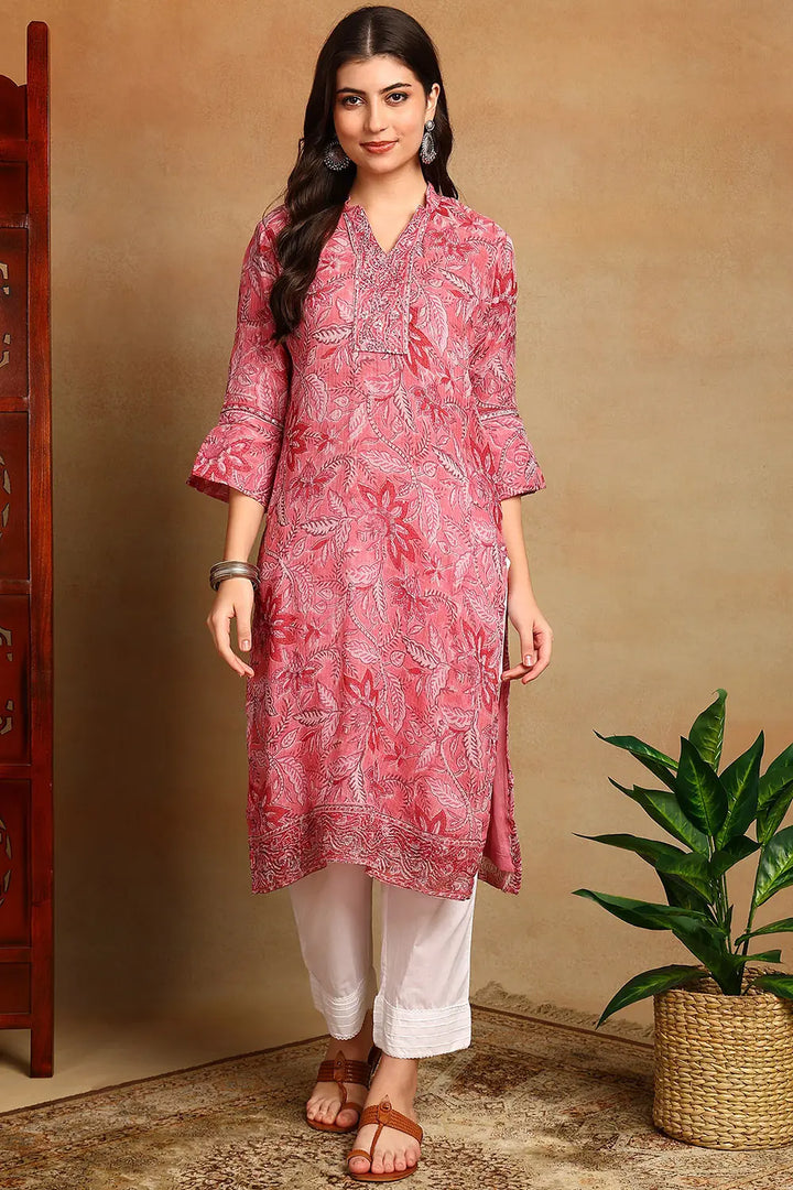 Pink-Kota-Doria-Hand-Block-Printed-Kurta