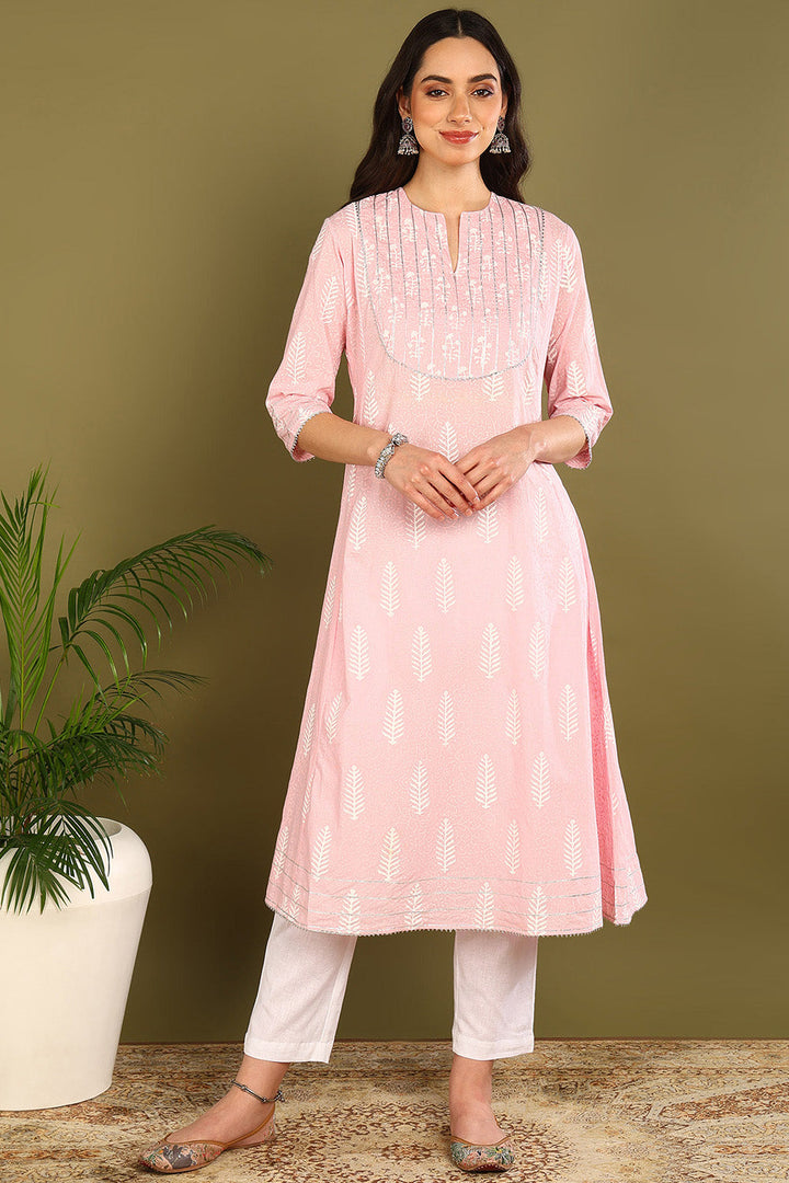 Pink-Cotton-Gotta-&-Dori-A-Line-Kurta