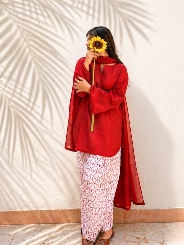 Red Short Kurta &amp; Farshi Shalwar Set