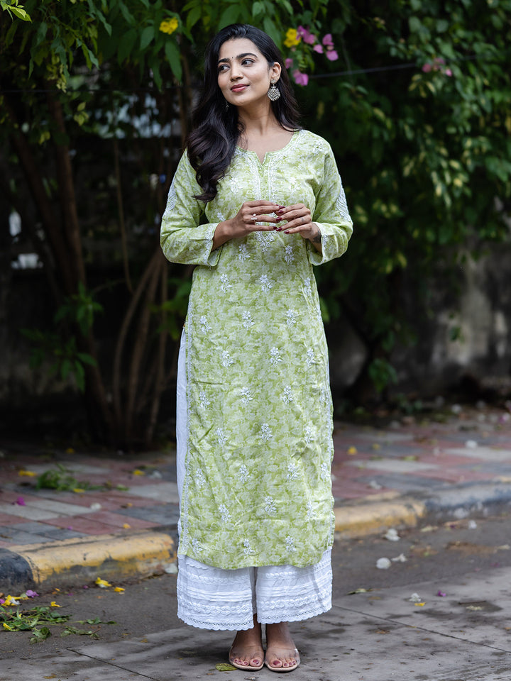 Green Cotton Lucknow Chikankari Kurta