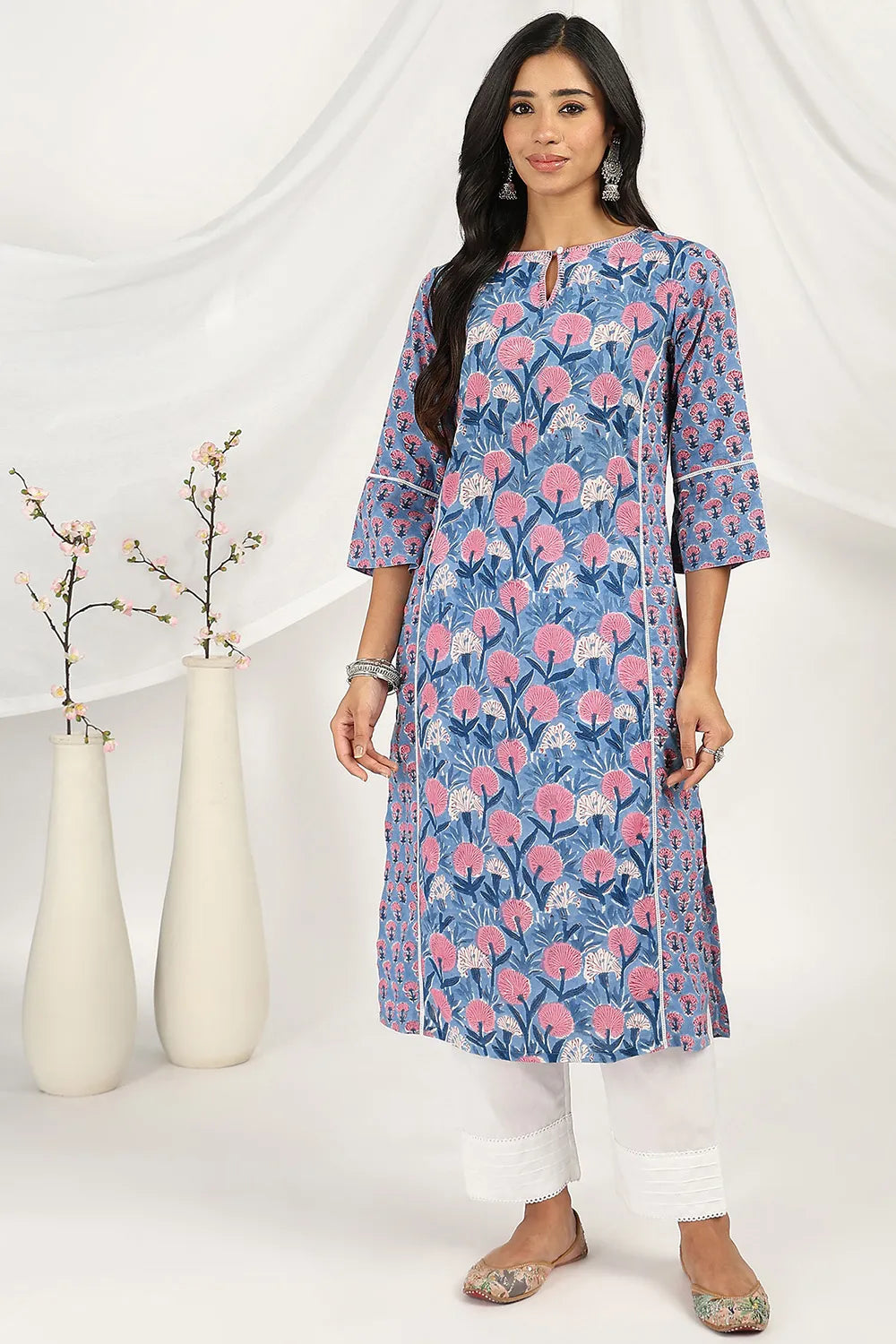 Blue-Cotton-Straight-Sanganeri-Kurta-Only