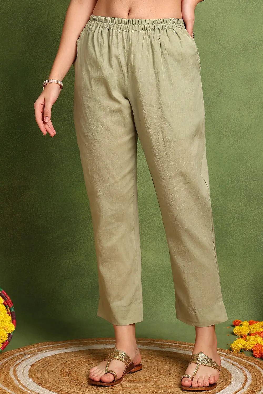 Green-Cotton-Silk-Farsi-Pants