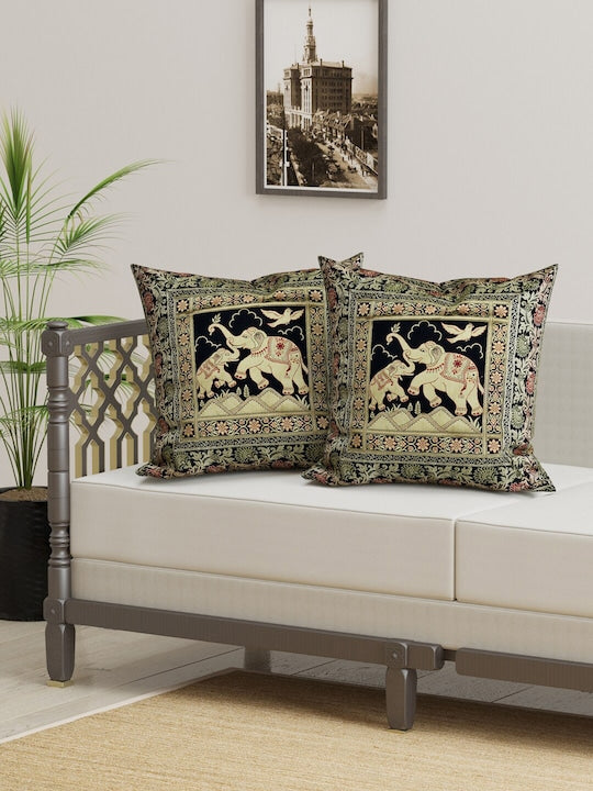 Black-&-Green-Cotton-Silk-Ethnic-Motifs-Square-Cushion-Covers