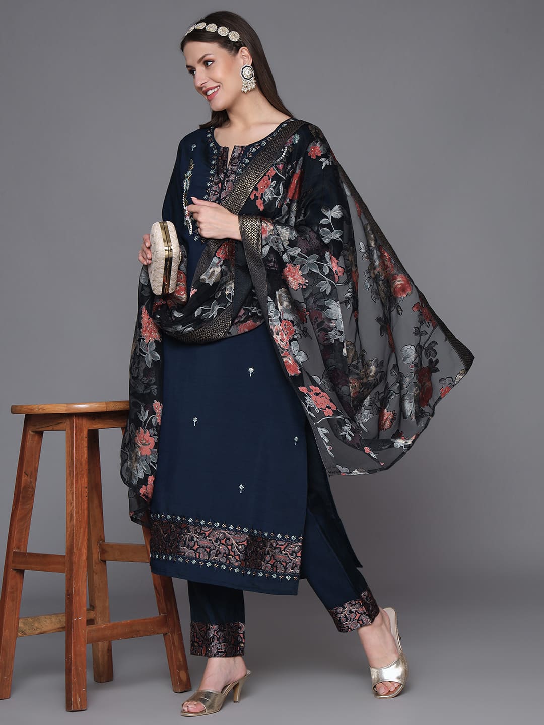 Blue-Silk-Blend-Hand-Work-Detailing-3-Piece-Kurta-Set
