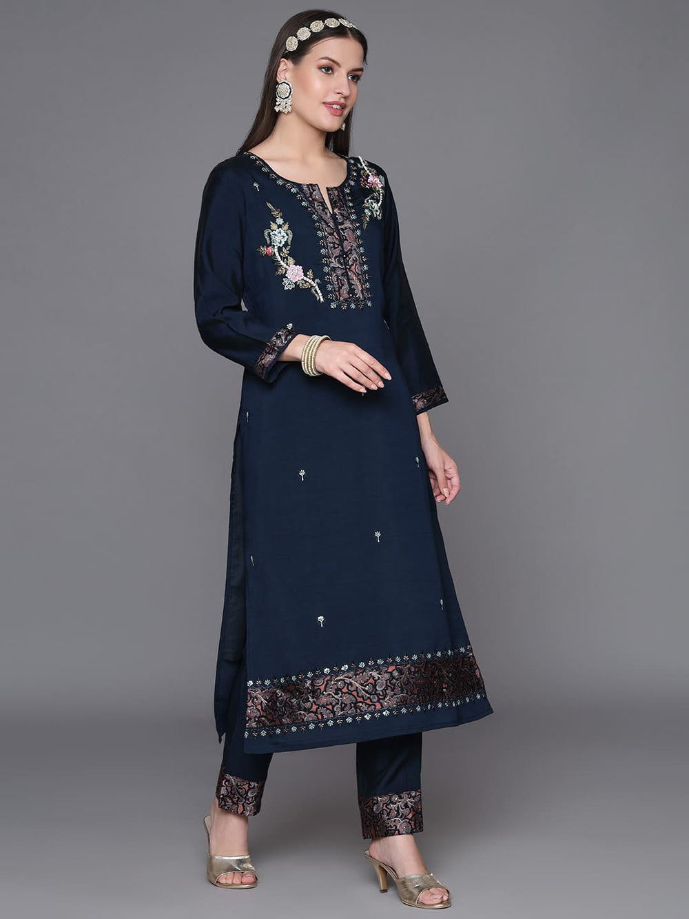 Blue-Silk-Blend-Hand-Work-Detailing-3-Piece-Kurta-Set