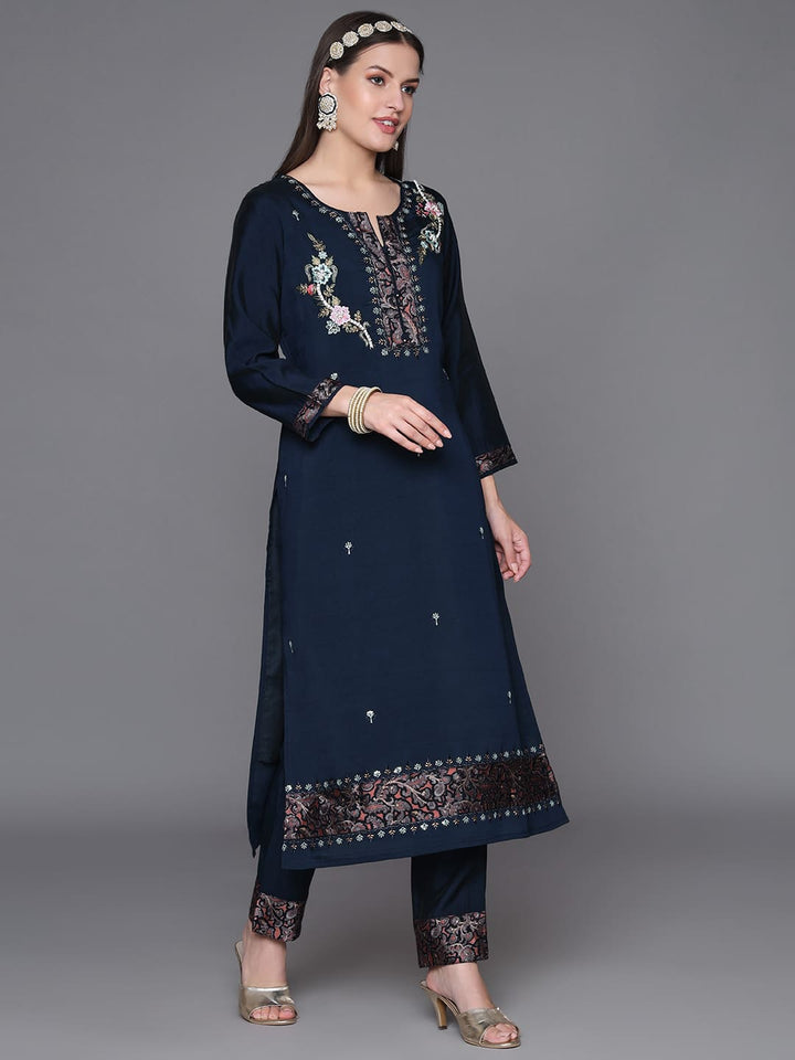 Blue-Silk-Blend-Hand-Work-Detailing-3-Piece-Kurta-Set