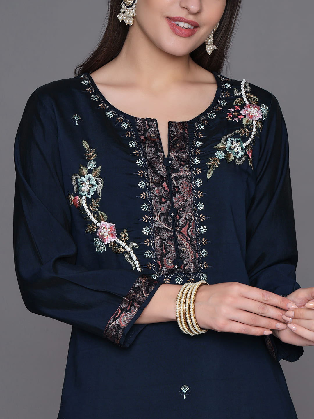 Blue-Silk-Blend-Hand-Work-Detailing-3-Piece-Kurta-Set