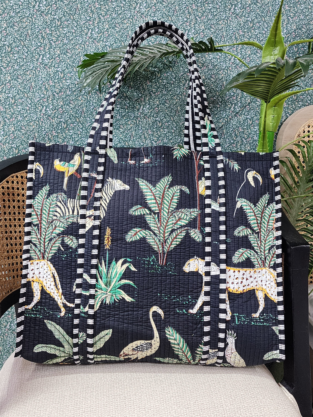 Black-Jute-Handblock-Printed-Tote-Bag-Without-Zip-Or-Button