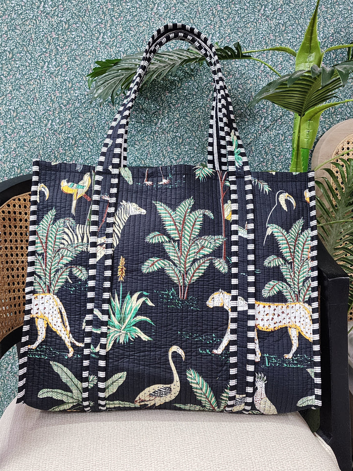 Black-Jute-Handblock-Printed-Tote-Bag-Without-Zip-Or-Button