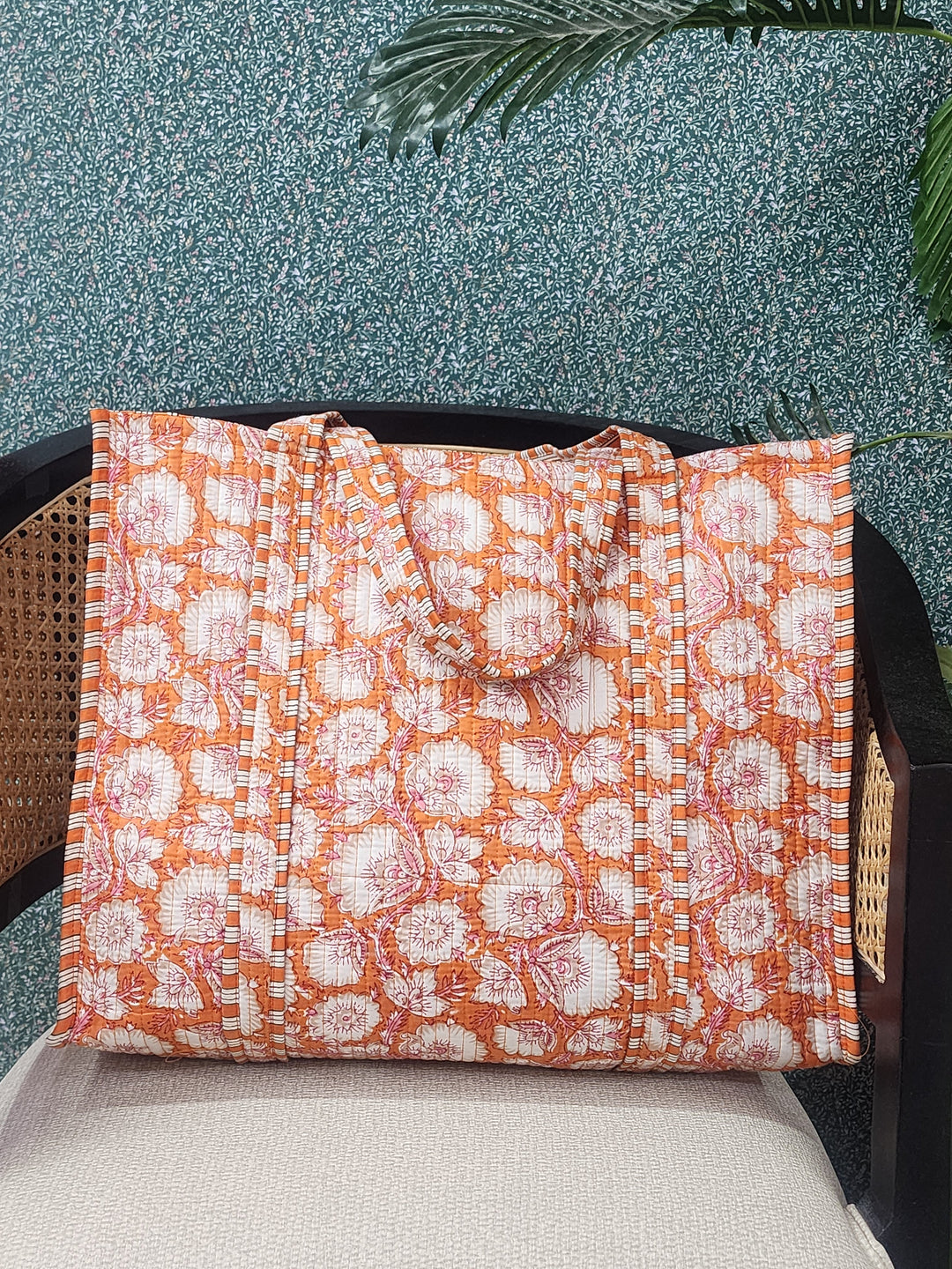 Orange-&-White-Jute-Handblock-Printed-Tote-Bag-Without-Zip