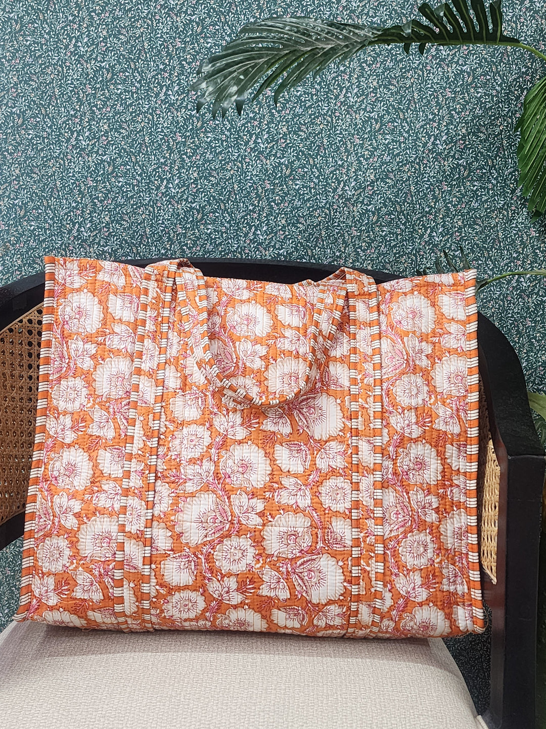 Orange-&-White-Jute-Handblock-Printed-Tote-Bag-Without-Zip