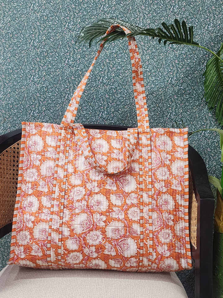 Orange-&-White-Jute-Handblock-Printed-Tote-Bag-Without-Zip