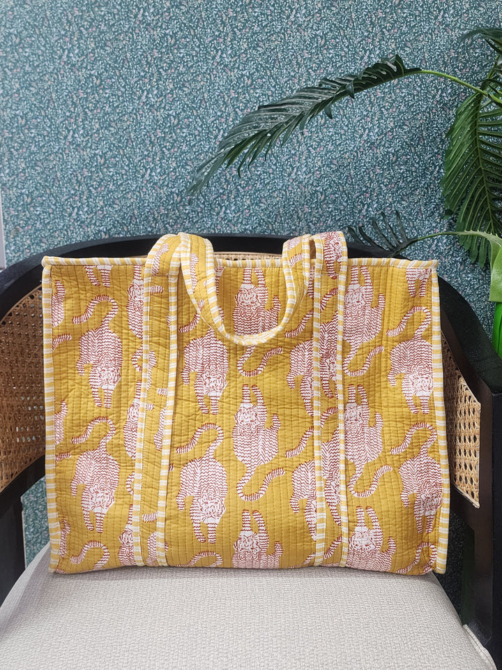 Yellow-Jute-Handblock-Printed-Tote-Bag-With-Concealed-Zip