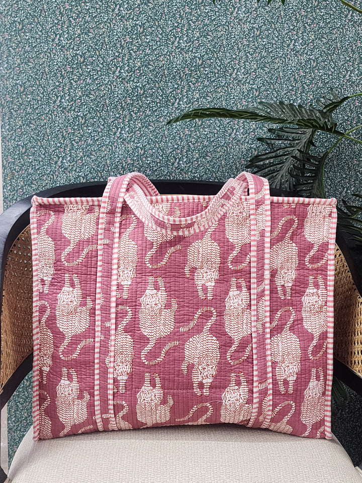 Pink-Jute-Handblock-Printed-Tote-Bag-With-Concealed-Zip