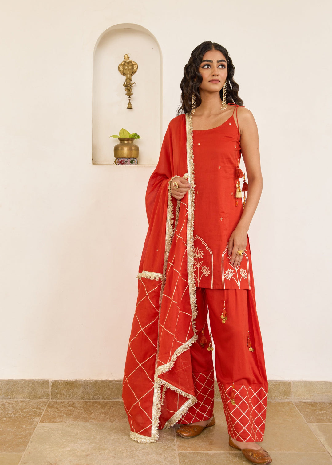 Kesar-Orange-Mulmul-Strappy-Kurta-With-Farshi-Shalwar-Set