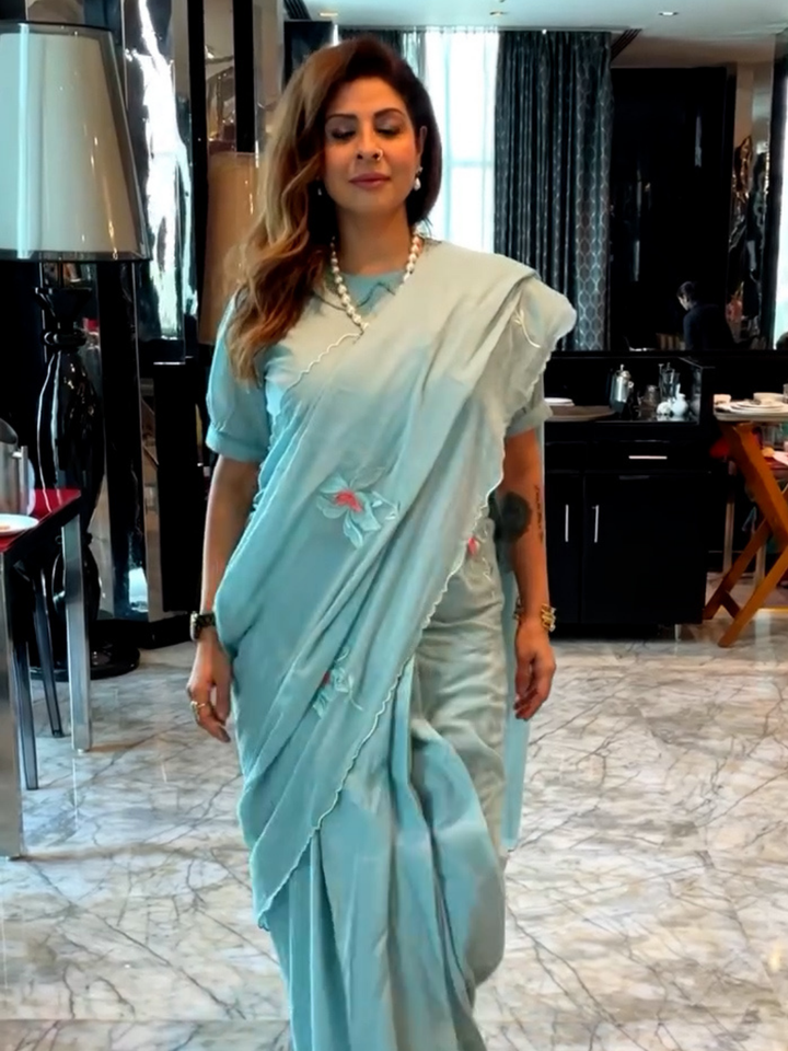Powder Blue Embroidered Ready to Wear Saree