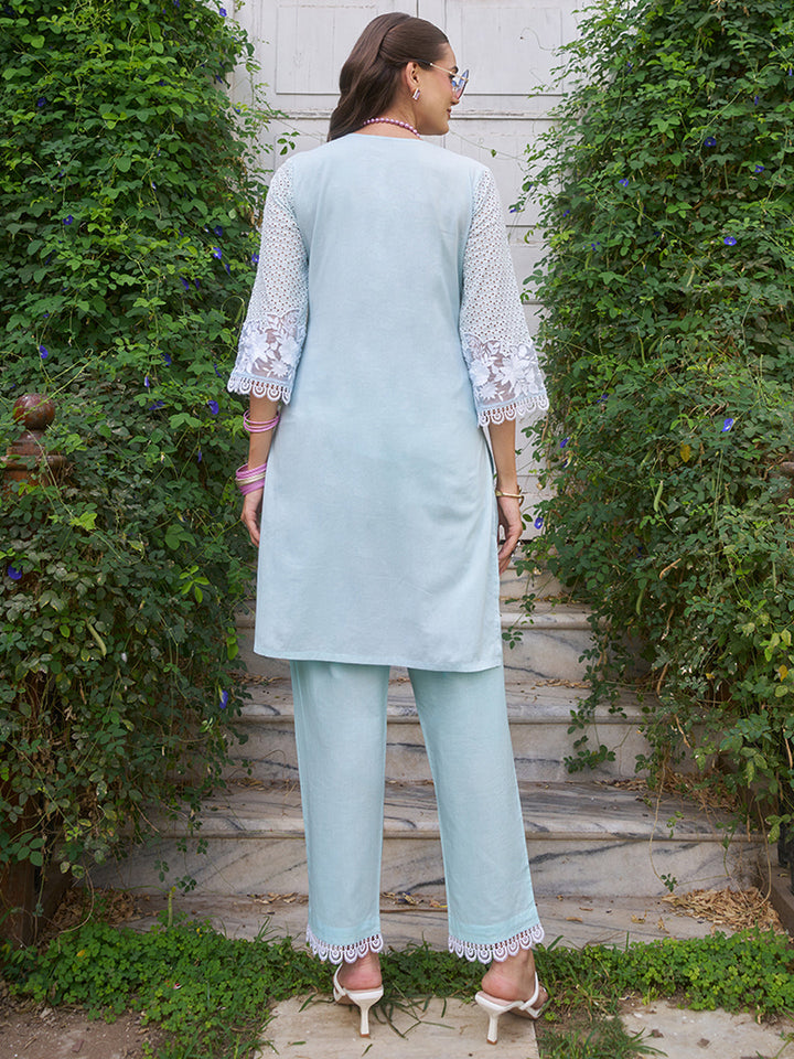 Blue-Cotton-Schiffli-Embroidered-2-Piece-Kurta-Set
