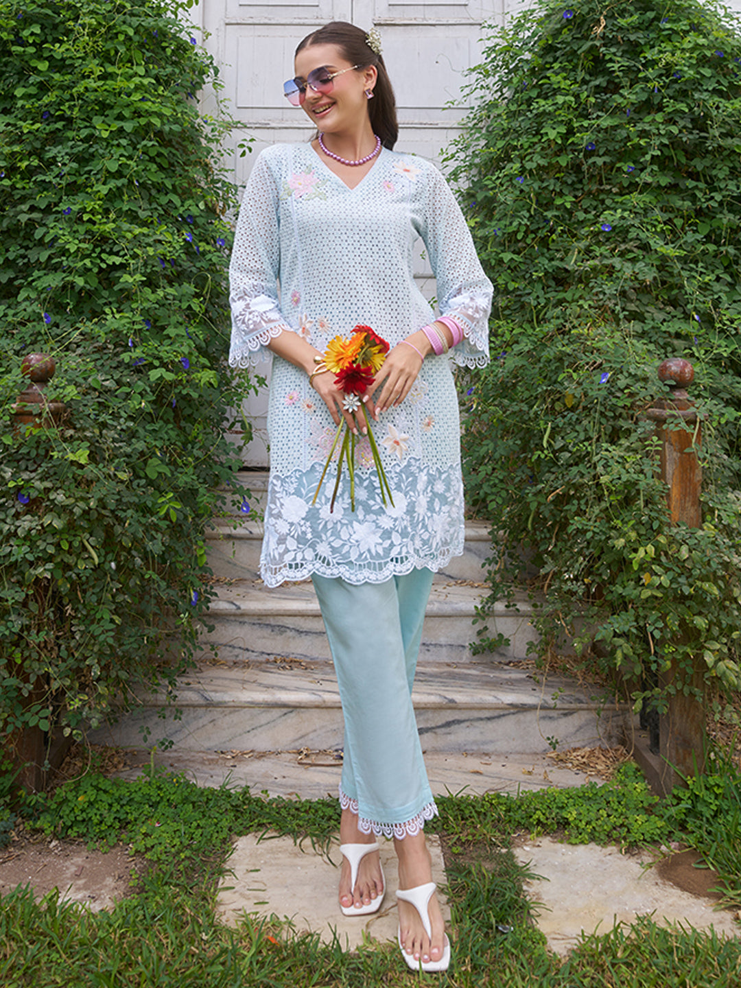 Blue-Cotton-Schiffli-Embroidered-2-Piece-Kurta-Set