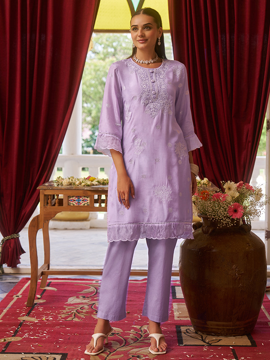 Lilac-Viscose-Floral-2-Piece-Kurta-Set