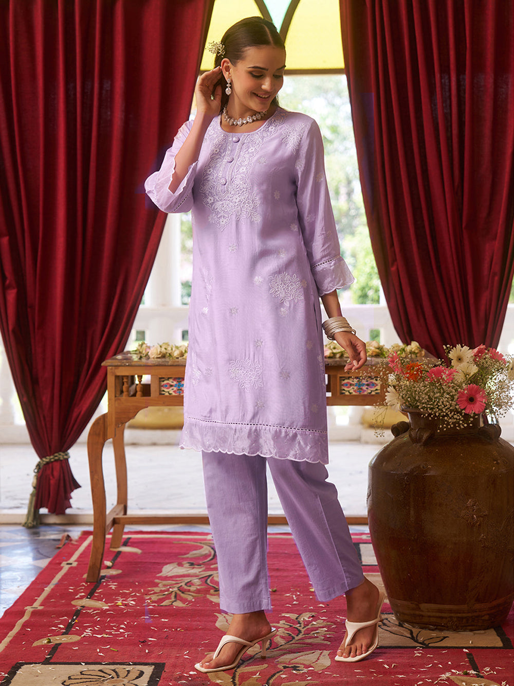 Lilac-Viscose-Floral-2-Piece-Kurta-Set