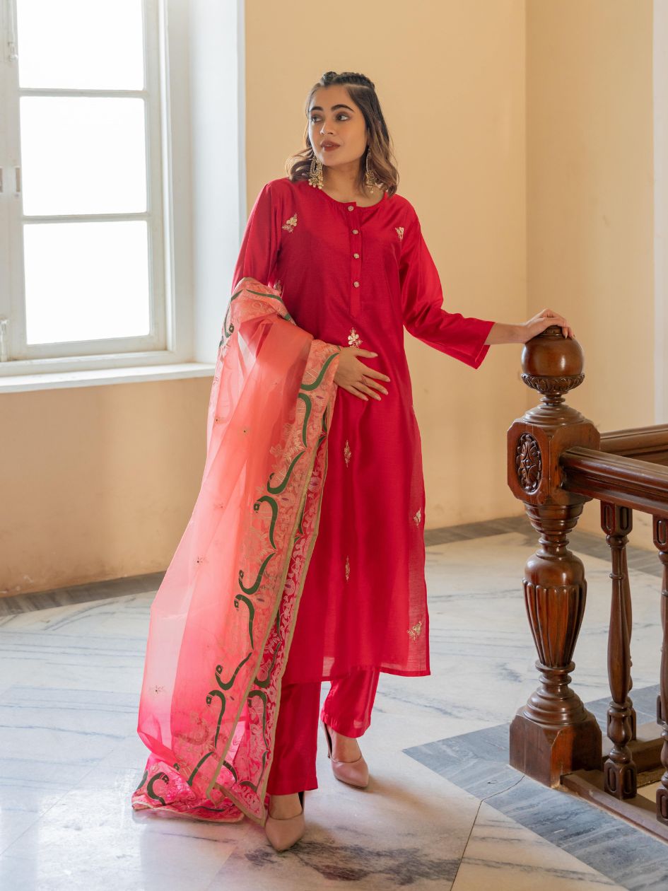 Red-Silk-Blend-Gota-Patti-3-Piece-Kurta-Set