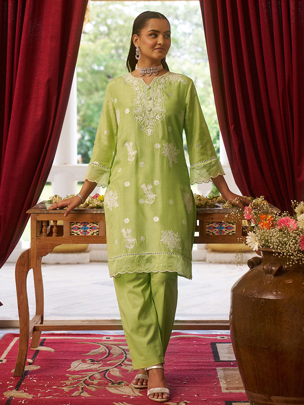 Green-Viscose-Floral-2-Piece-Kurta-Set