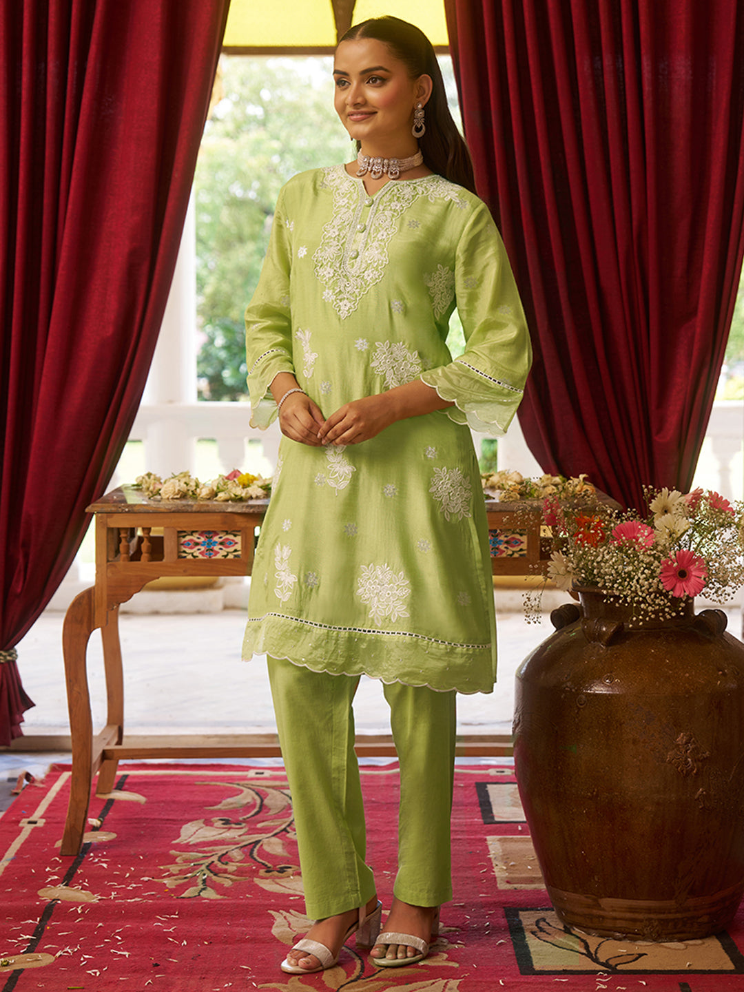Green-Viscose-Floral-2-Piece-Kurta-Set