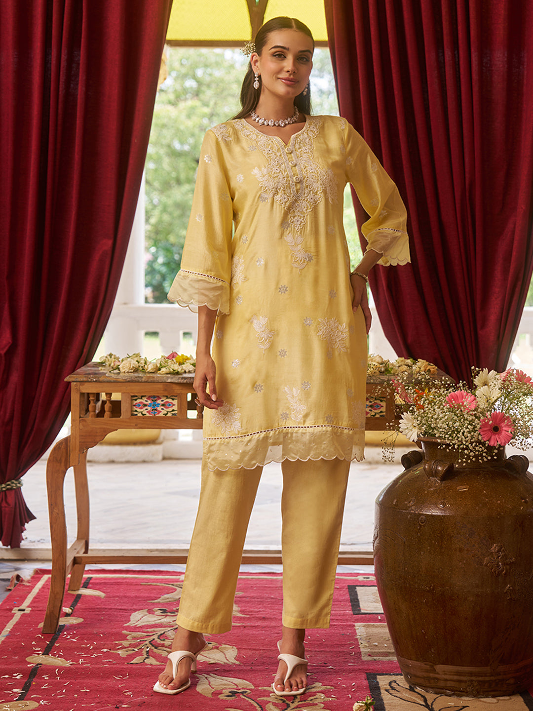 Yellow-Viscose-Floral-2-Piece-Kurta-Set