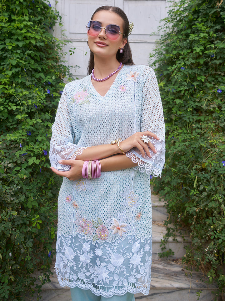 Blue-Cotton-Schiffli-Embroidered-2-Piece-Kurta-Set