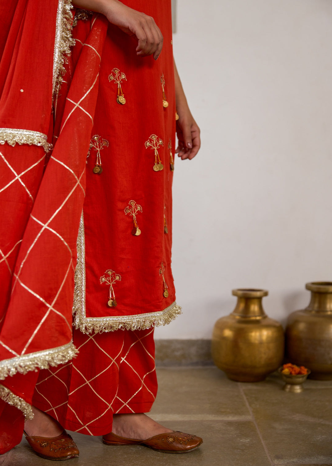 Orange Halter Key Hole Straight Kurta Set