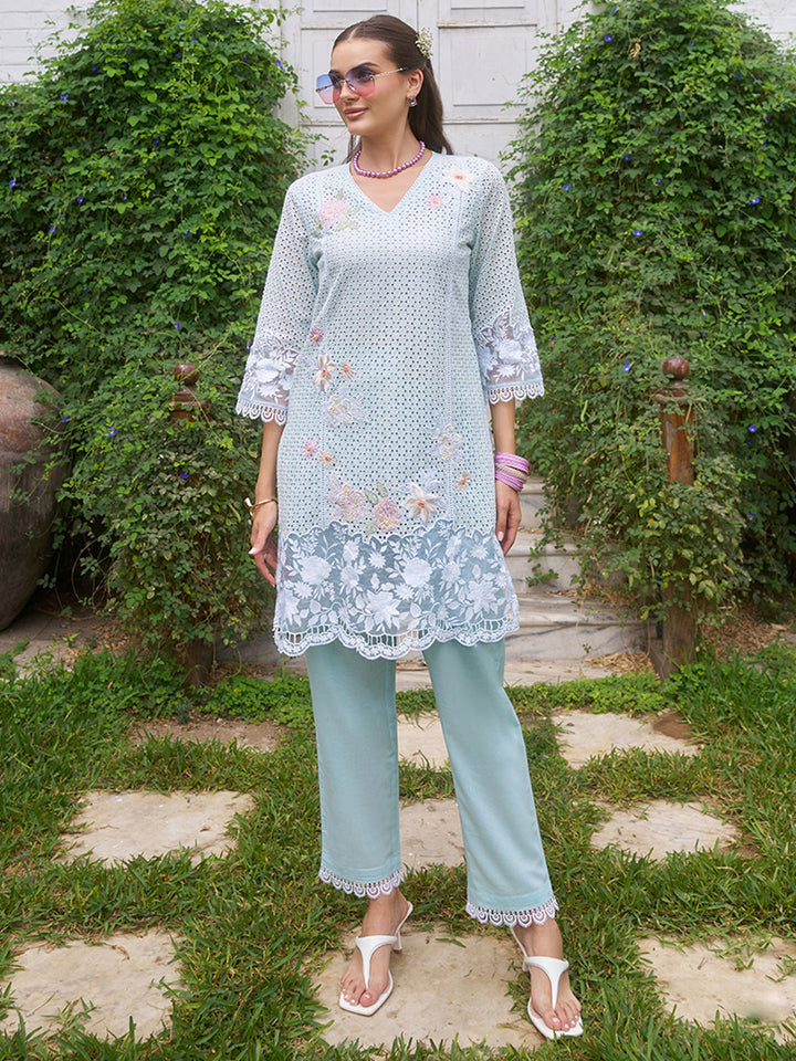 Blue-Cotton-Schiffli-Embroidered-2-Piece-Kurta-Set