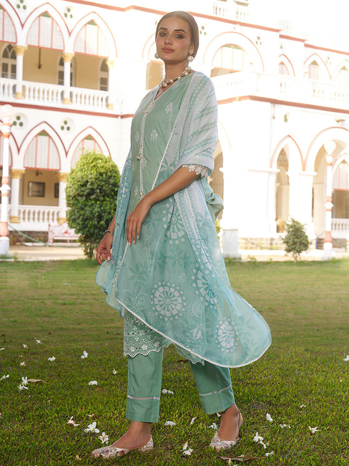 Sea-Green-Cotton-Floral-Embroidered-3-Piece-Kurta-Set