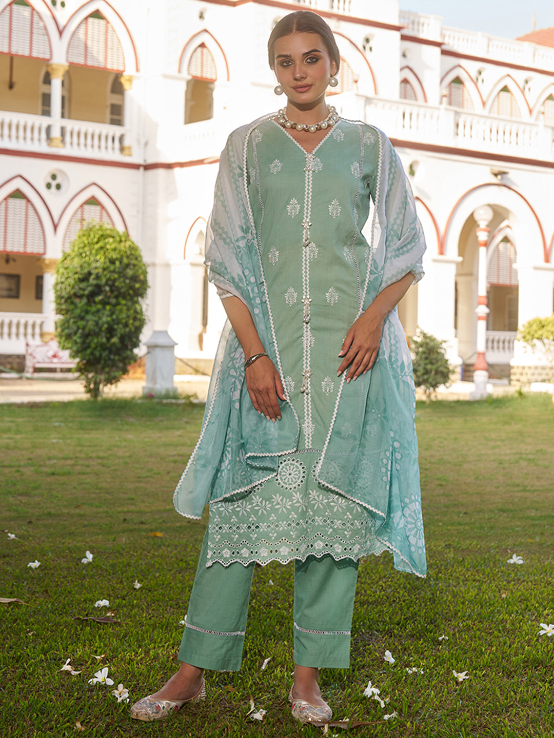 Sea-Green-Cotton-Floral-Embroidered-3-Piece-Kurta-Set