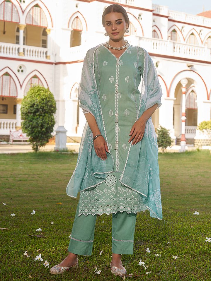 Sea-Green-Cotton-Floral-Embroidered-3-Piece-Kurta-Set