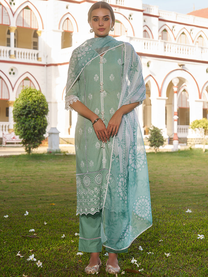 Sea-Green-Cotton-Floral-Embroidered-3-Piece-Kurta-Set
