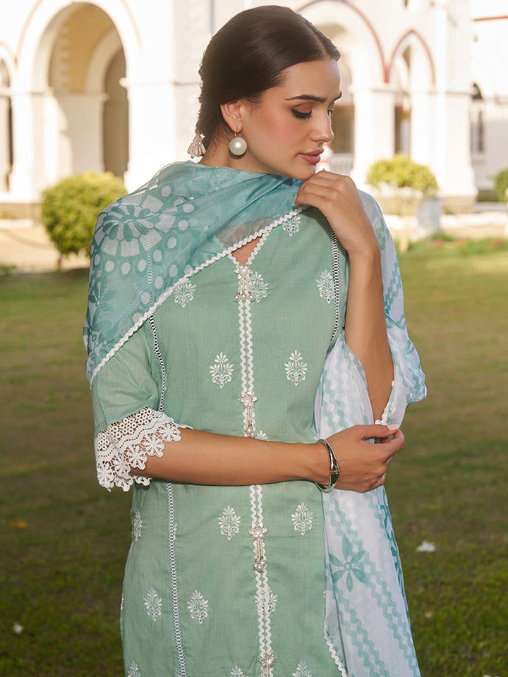 Sea-Green-Cotton-Floral-Embroidered-3-Piece-Kurta-Set