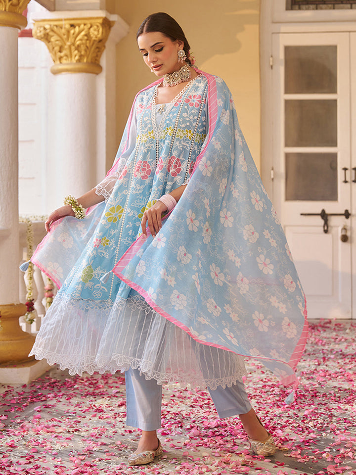Blue-Cotton-Floral-Embroidered-3-Piece-Kurta-Set