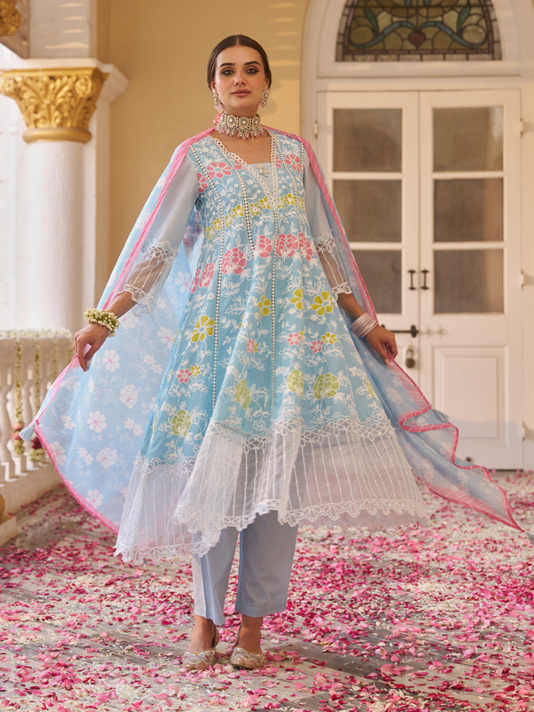 Blue-Cotton-Floral-Embroidered-3-Piece-Kurta-Set