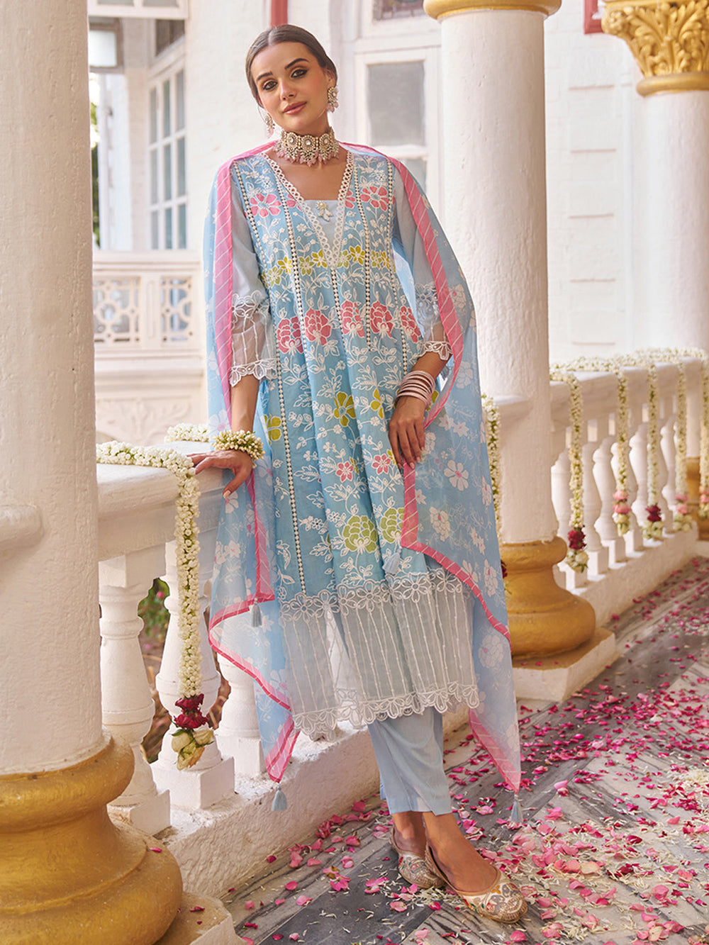 Blue-Cotton-Floral-Embroidered-3-Piece-Kurta-Set
