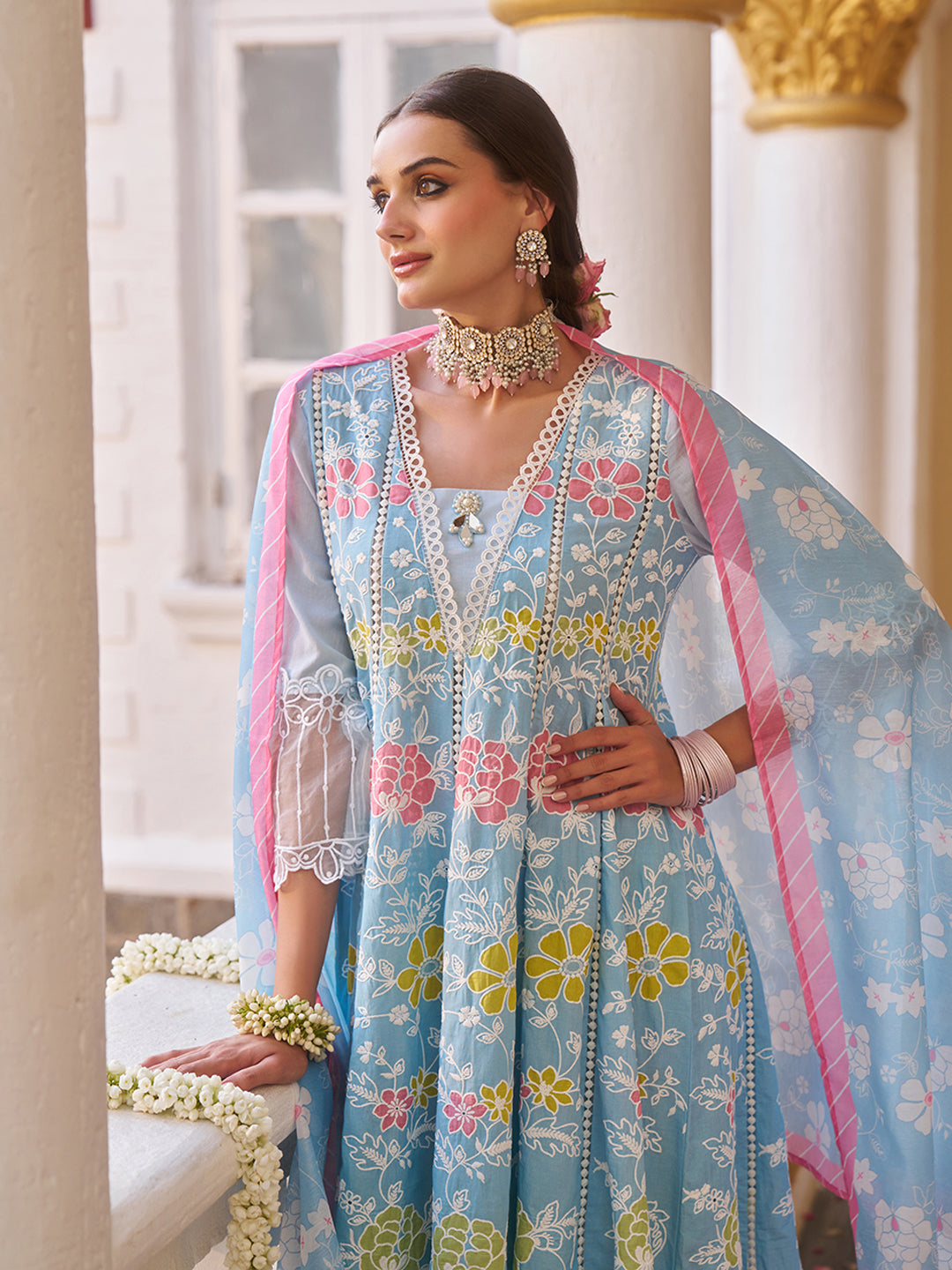 Blue-Cotton-Floral-Embroidered-3-Piece-Kurta-Set