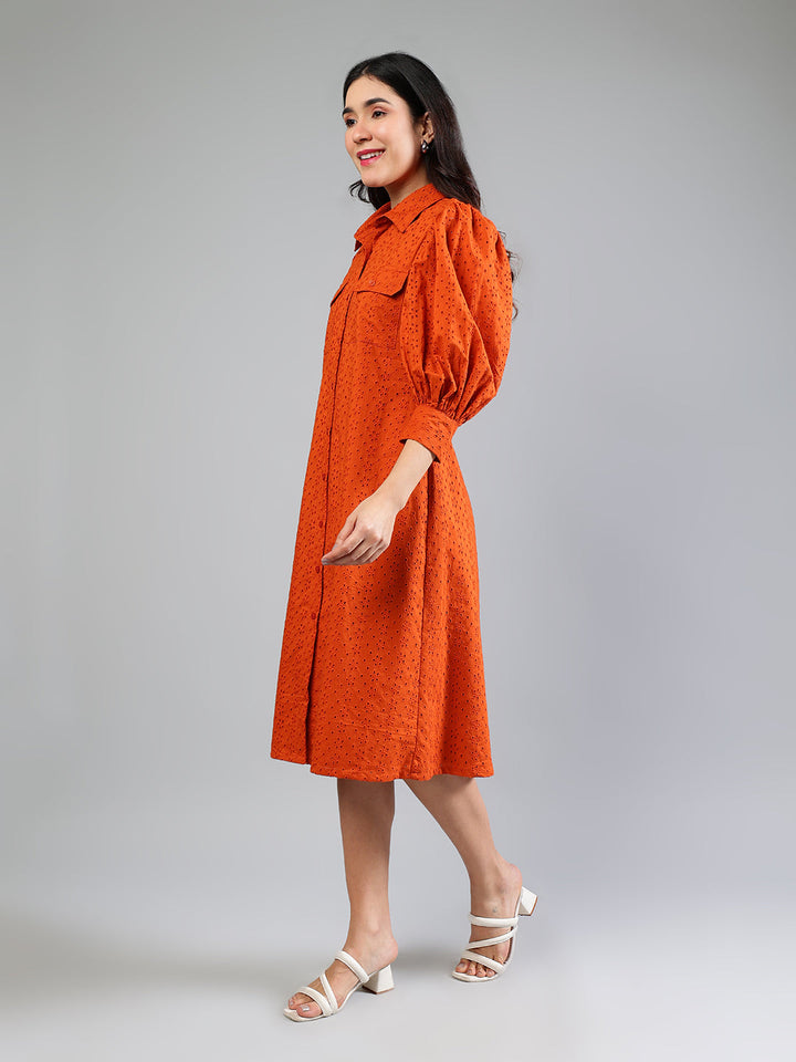 Brick-Red-Cotton-Schiffli-Midi-Dress