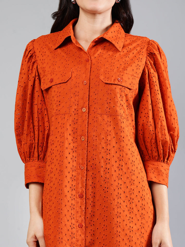 Brick-Red-Cotton-Schiffli-Midi-Dress