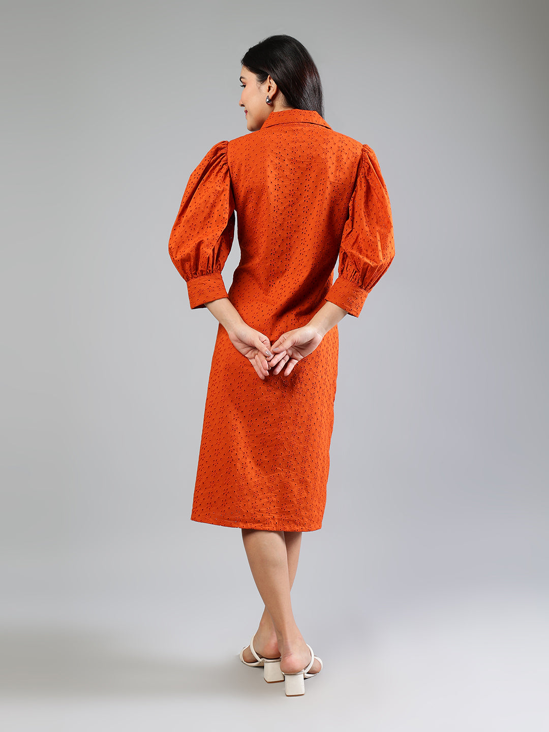 Brick-Red-Cotton-Schiffli-Midi-Dress