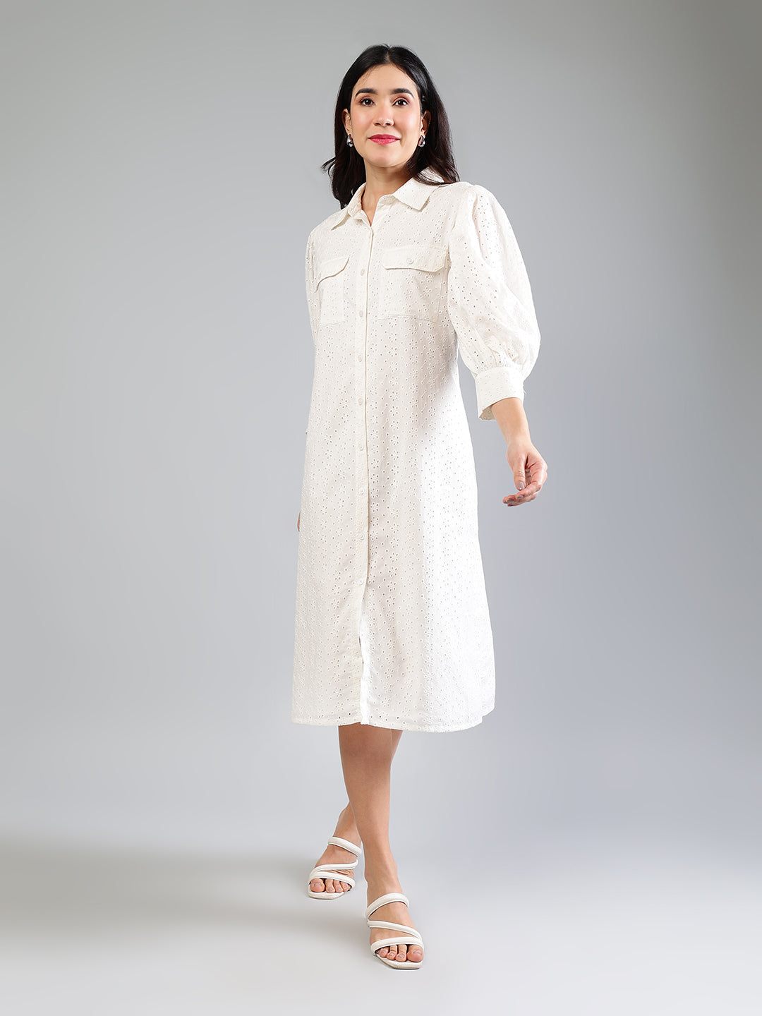 White-Cotton-Schiffli-Midi-Dress