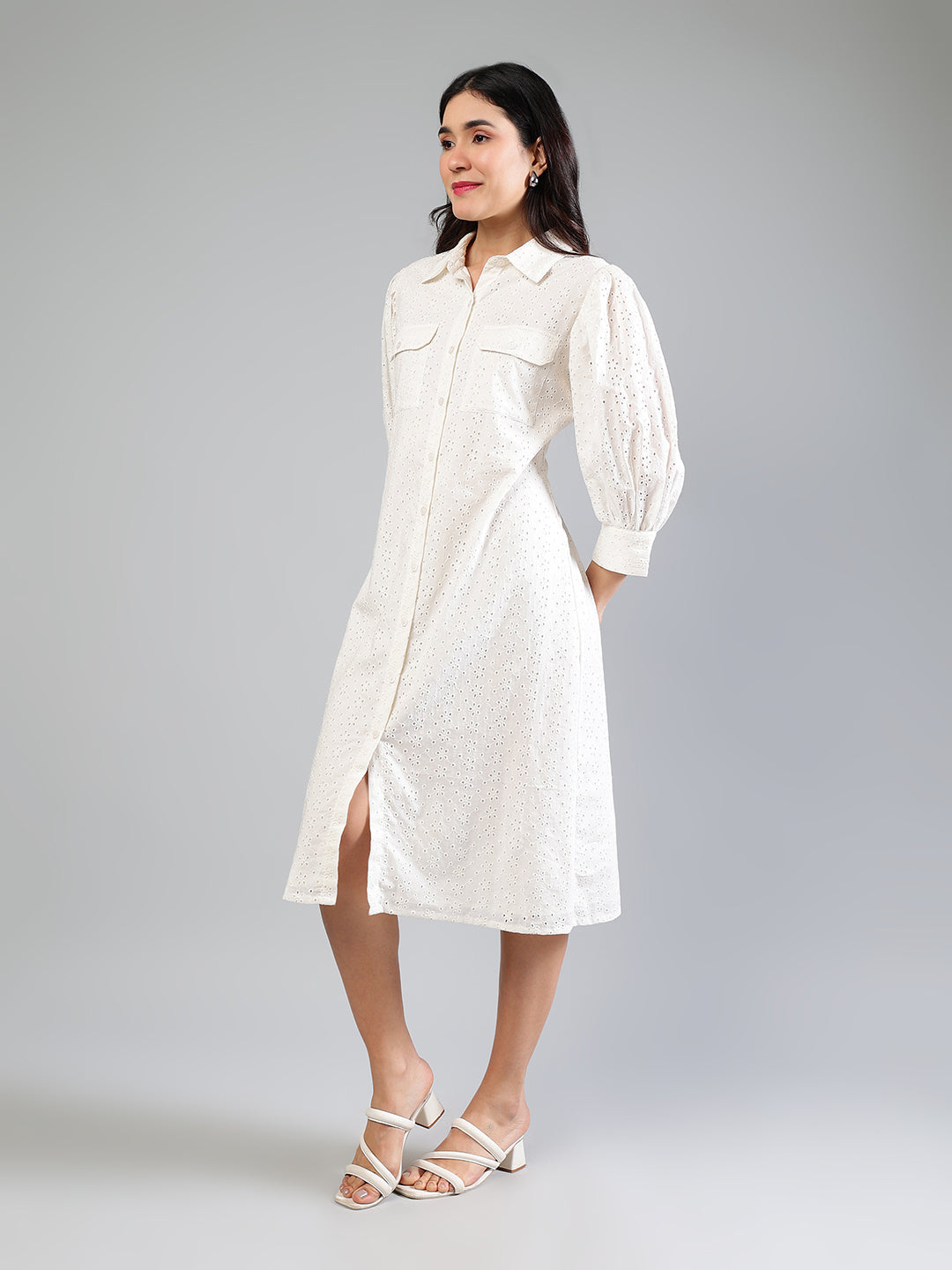 White-Cotton-Schiffli-Midi-Dress