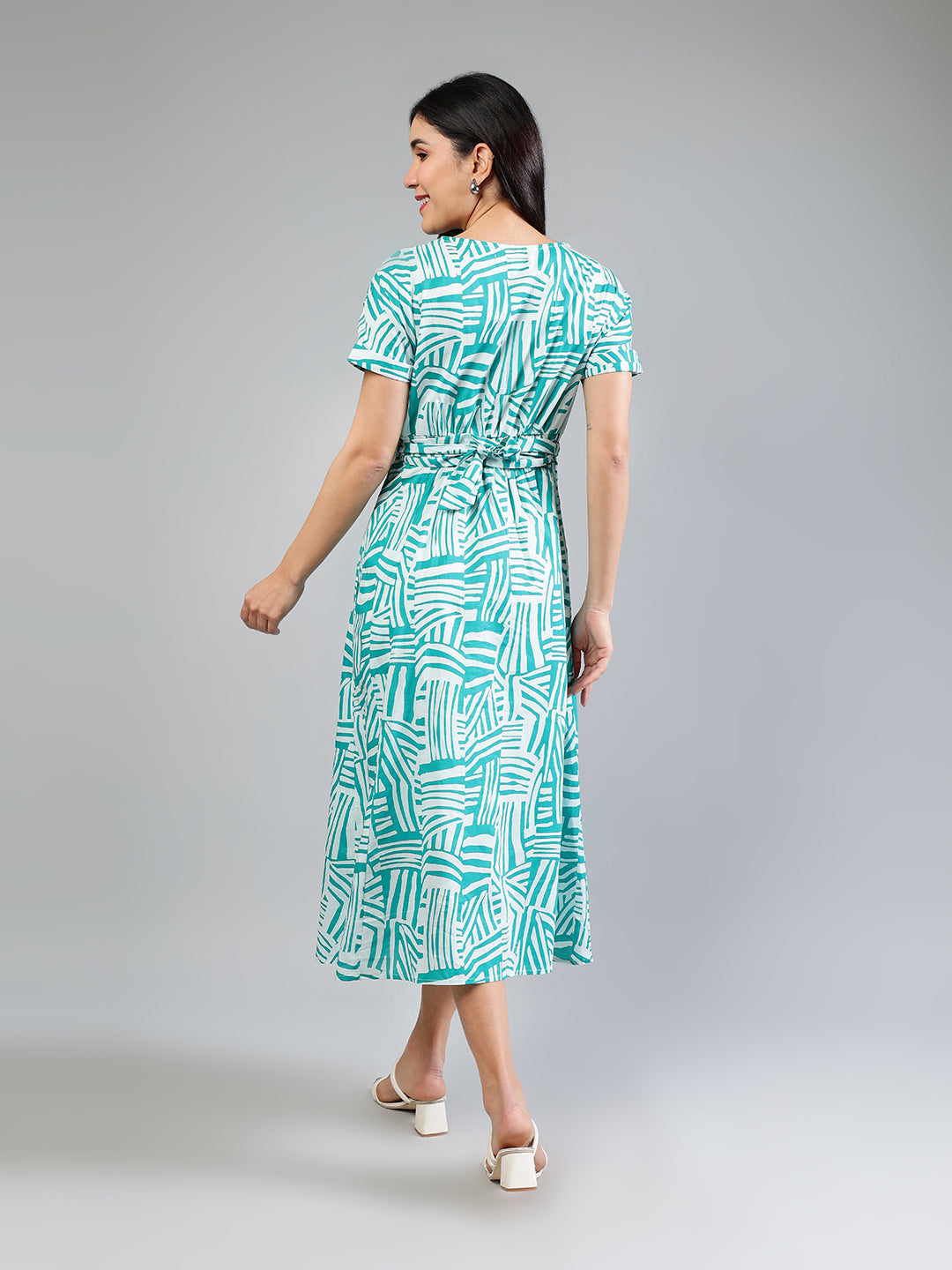Teal-Cotton-Printed-Midi-Dress